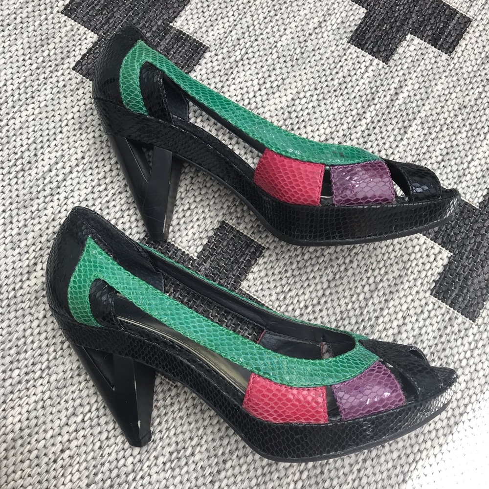 Vince Camuto open toe faux snake skin heel
